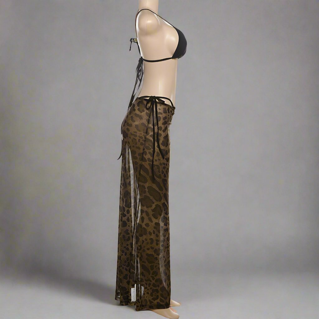 Ensemble bikini 3 pièces à nouer et motif léopard