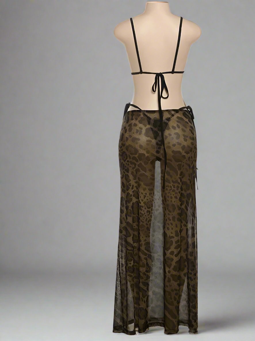 Ensemble bikini 3 pièces à nouer et motif léopard