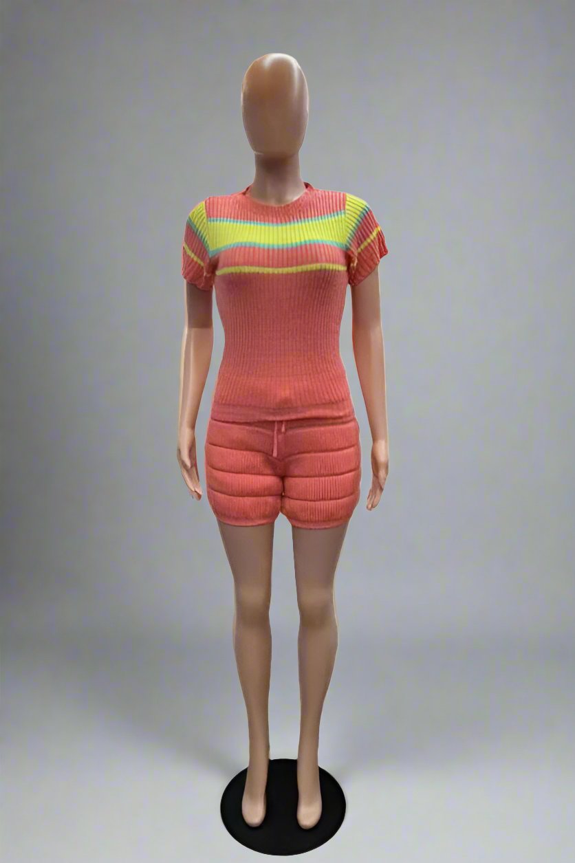Ensembles courts en tricot à rayures colorblock