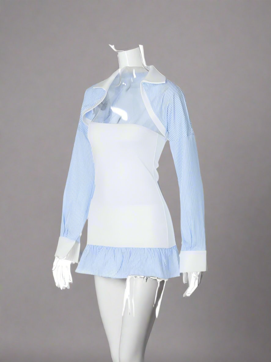 Ensemble robe bustier et cardigan à col rayé
