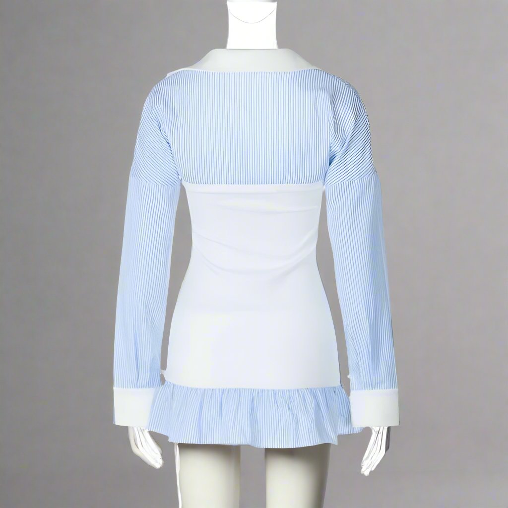 Ensemble robe bustier et cardigan à col rayé