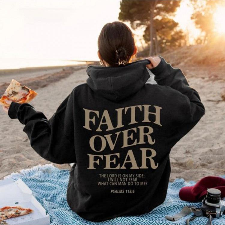 Letter Printed Loose Kangaroo Pocket Hoodie