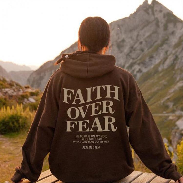 Letter Printed Loose Kangaroo Pocket Hoodie