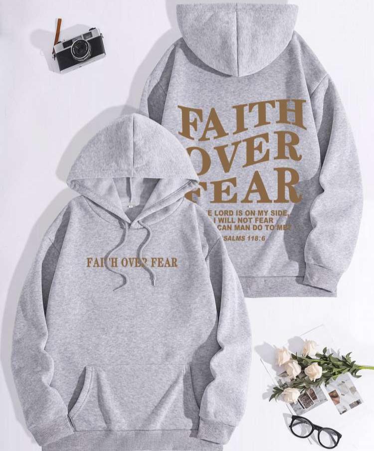 Letter Printed Loose Kangaroo Pocket Hoodie