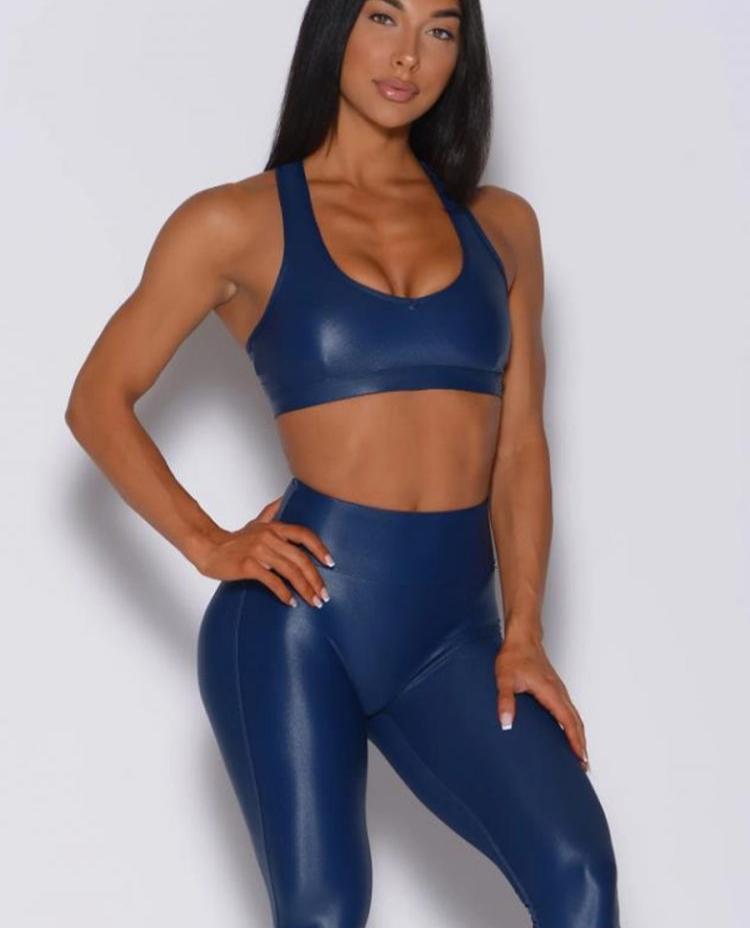 Conjuntos de yoga con cuello en U y jersey de color puro