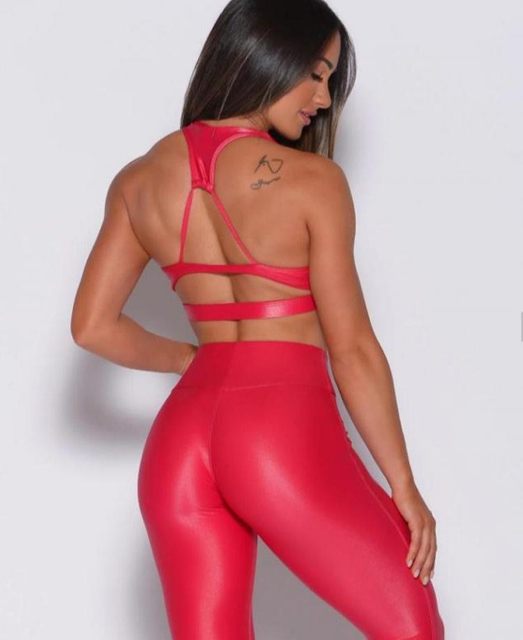 Conjuntos de yoga con cuello en U y jersey de color puro