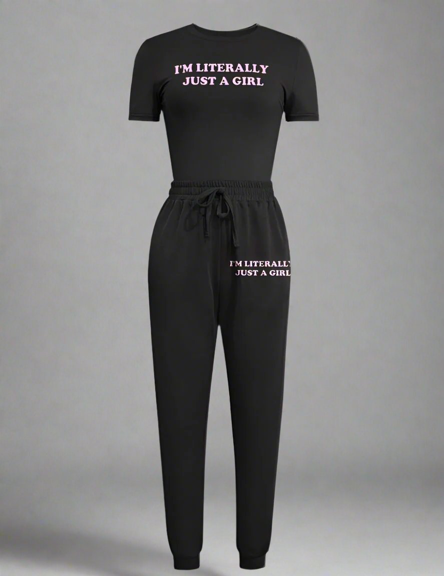 Letter Printed Loose Pullover Pant Sets