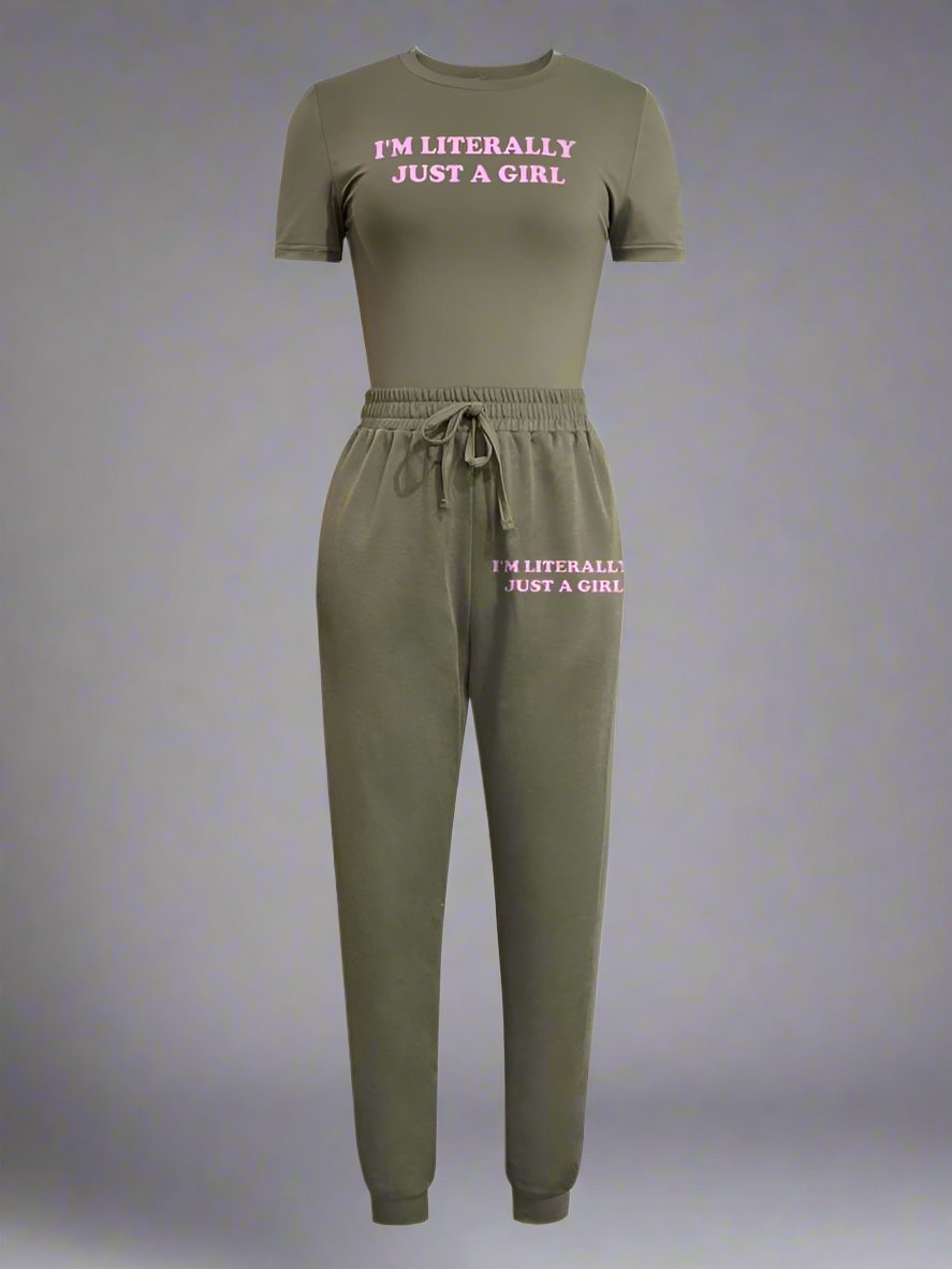 Letter Printed Loose Pullover Pant Sets