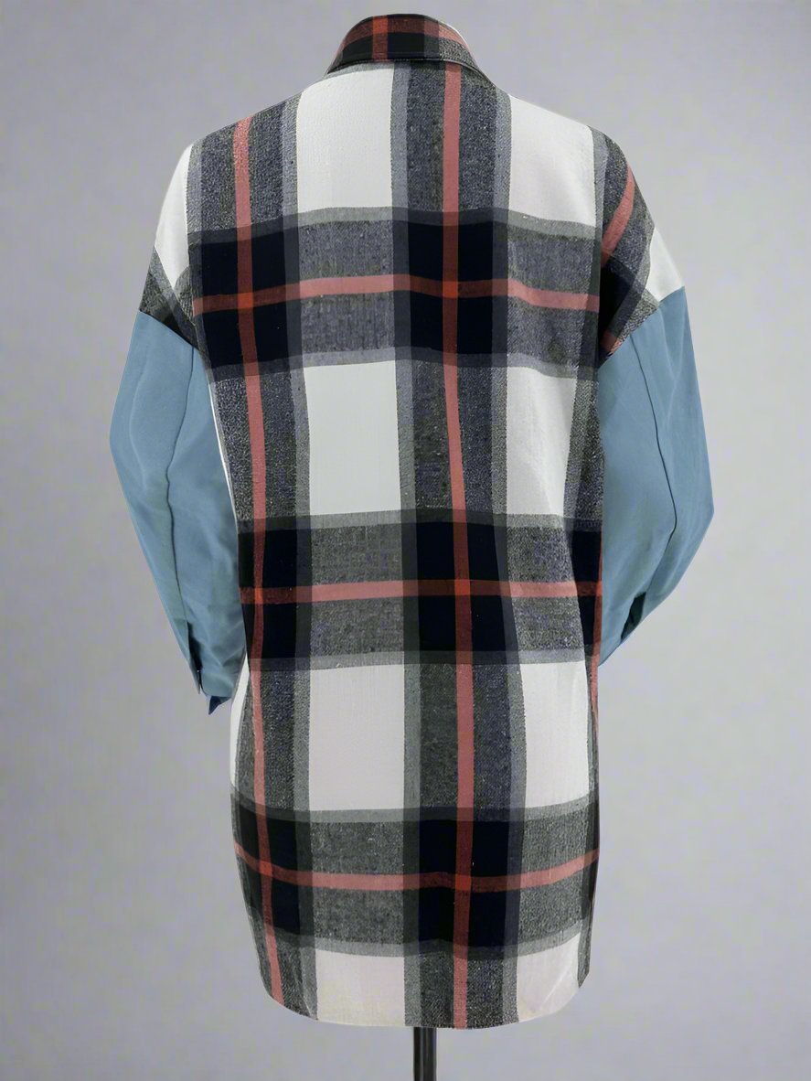 Plaid Denim Patchwork Loose Shirt Coats
