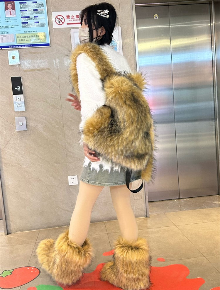 Fluff Patchwork Plush Casual Backpacks