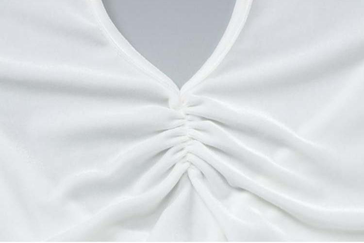 White Hollow-out Ruched Long Sleeve Maxi Dress