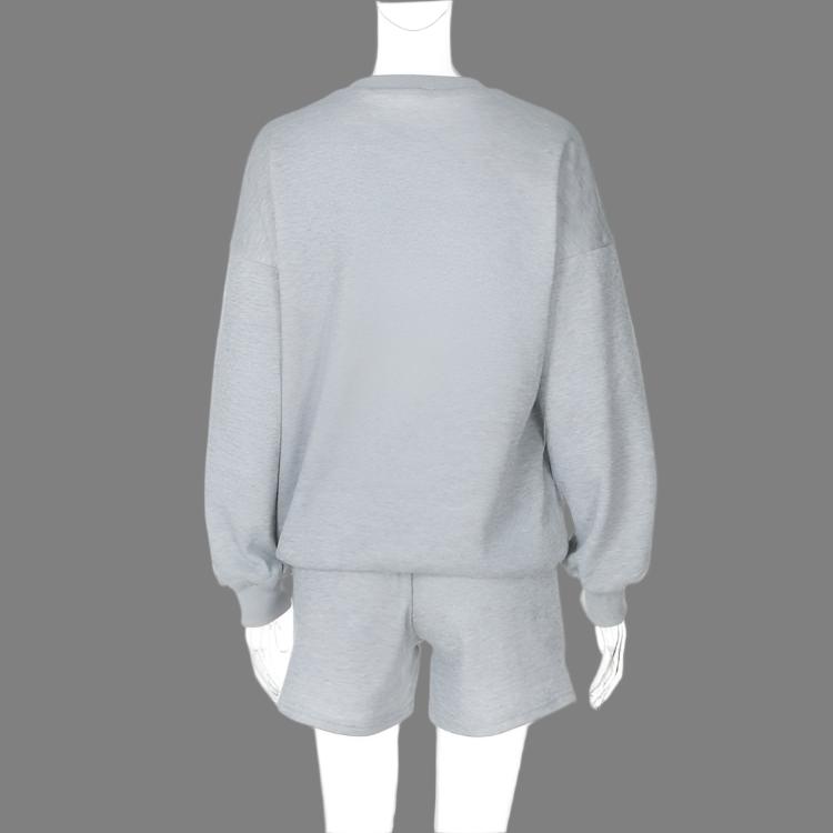 Letter Printed Loose Sweatshirt Short Sets