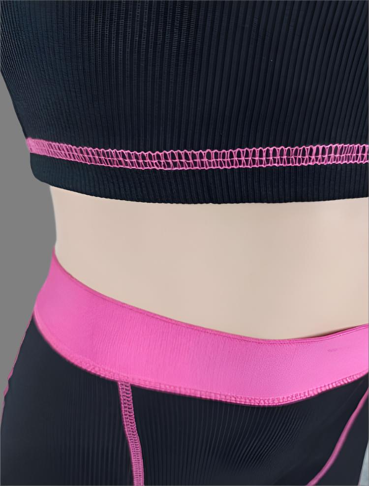 Ribbed Colorblock Seam Line Cropped Short Sets
