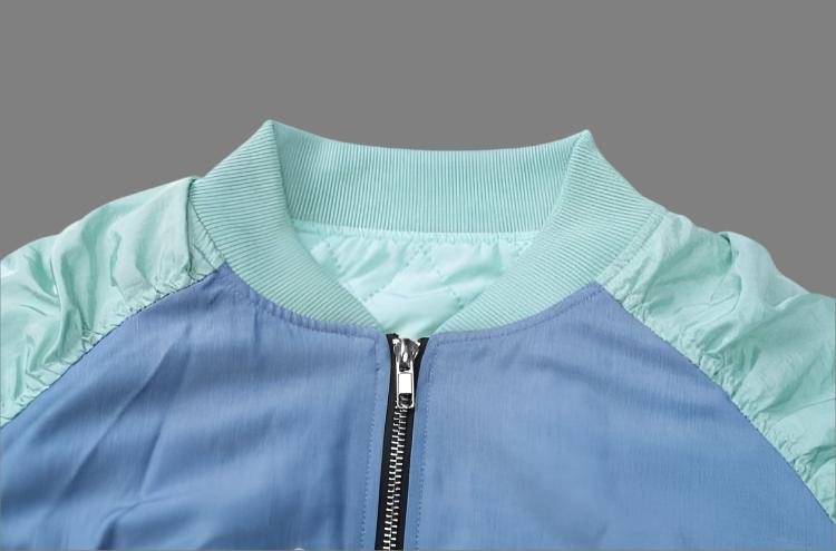 Colorblock Zipper Puff Sleeve Cropped Jackets