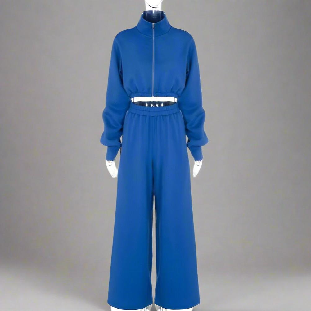 Patchwork Zipper Wide Leg Pant Sets