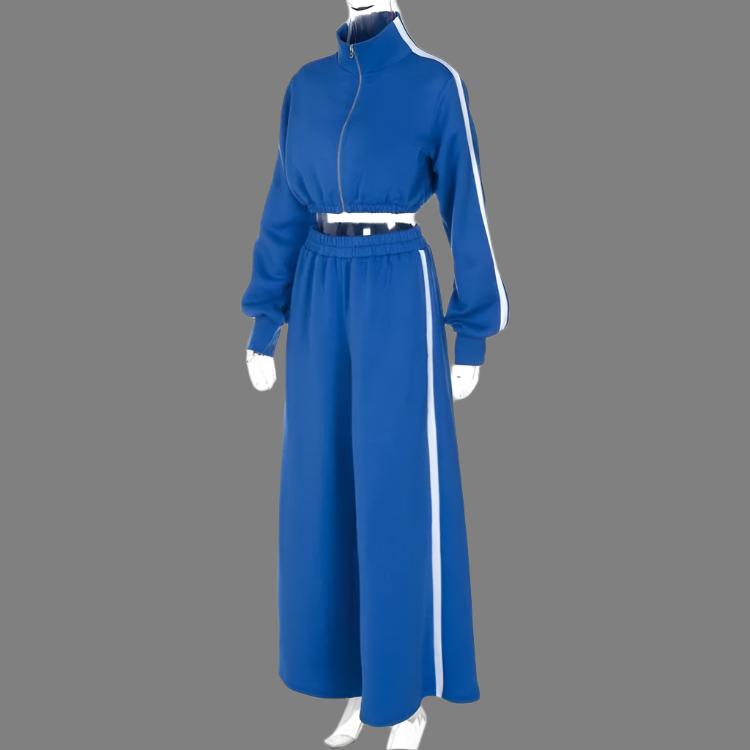 Patchwork Zipper Wide Leg Pant Sets