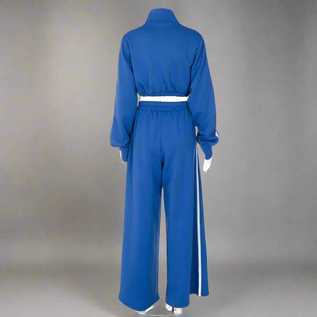 Patchwork Zipper Wide Leg Pant Sets