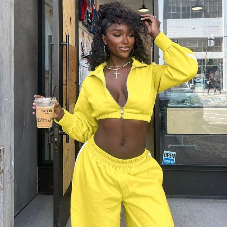 Patchwork Zipper Wide Leg Pant Sets
