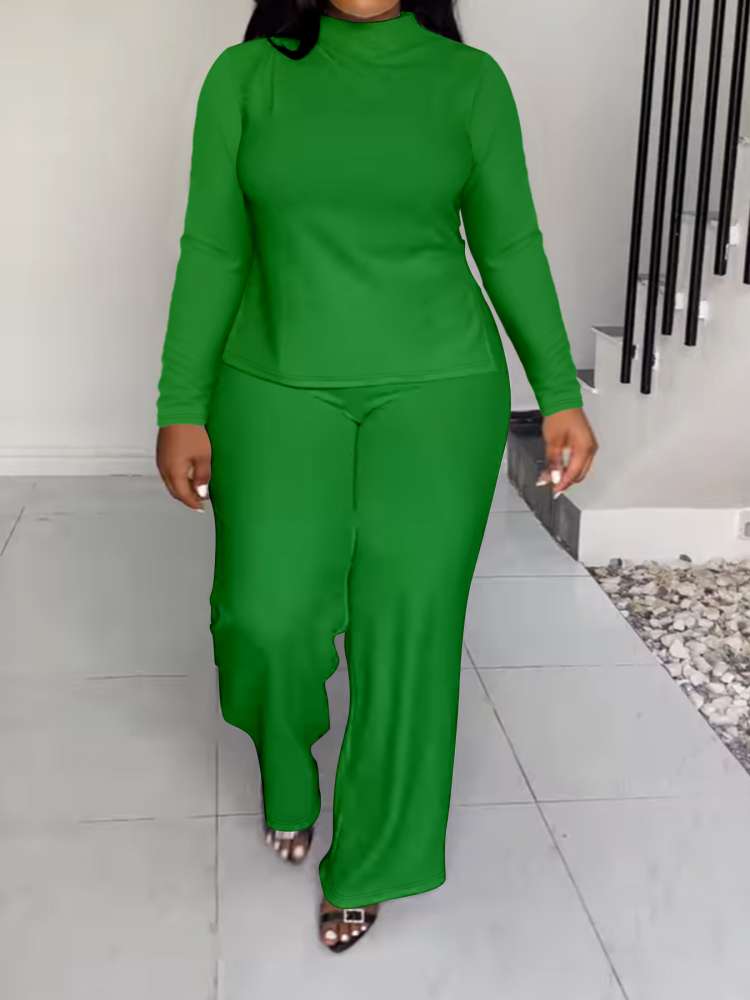 Plain Color Split Hem Straight Pant Sets