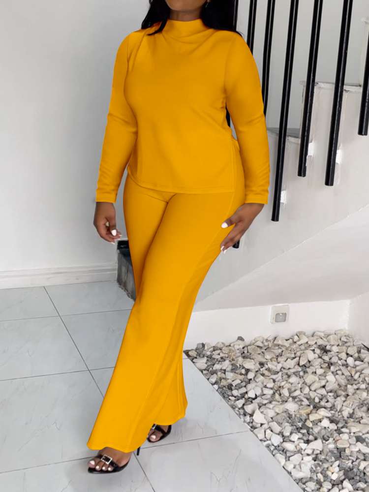 Plain Color Split Hem Straight Pant Sets
