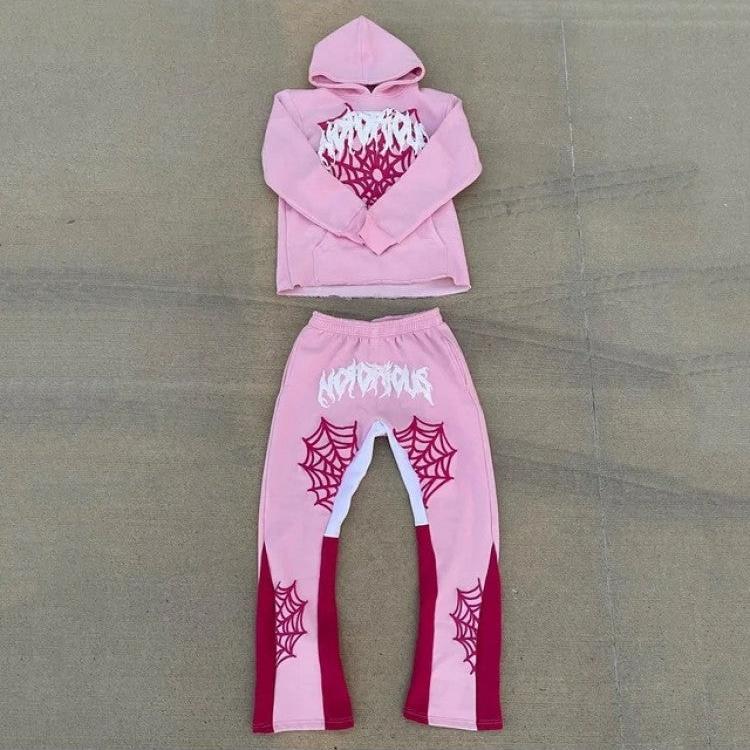 Spider Net Print Hooded Sweatpants Set