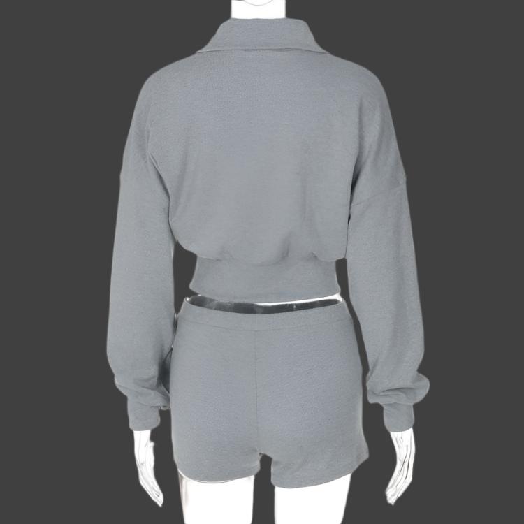 Lapel Zipper Sweatshirt Fitted Short Sets