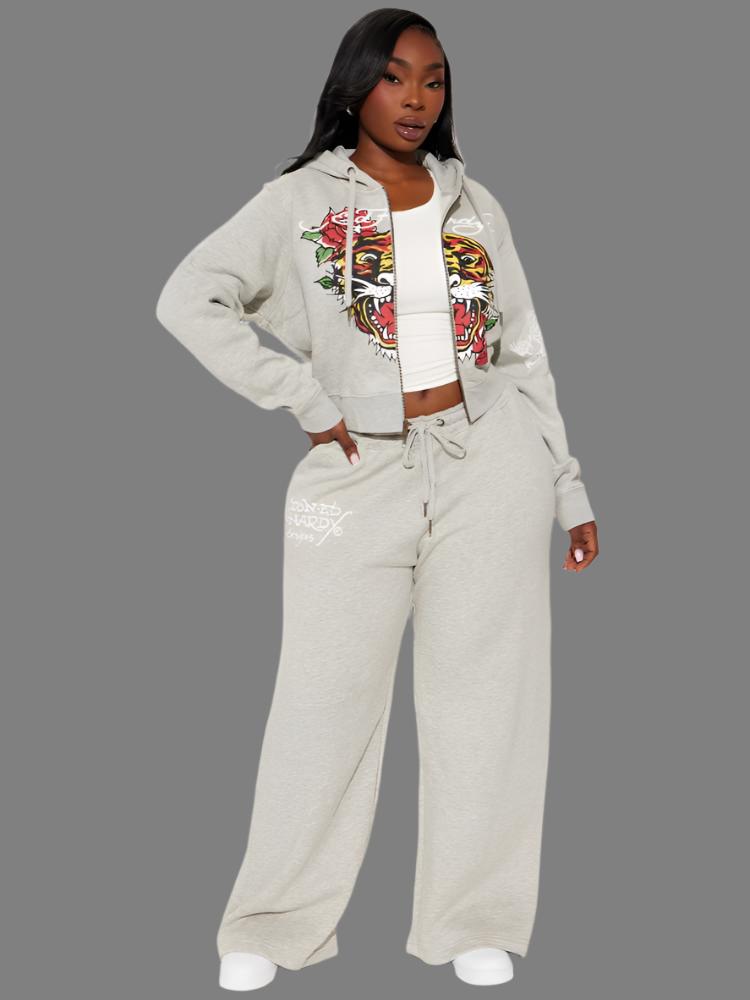 Tiger Roar Floral Printed Hoodies Pant Sets