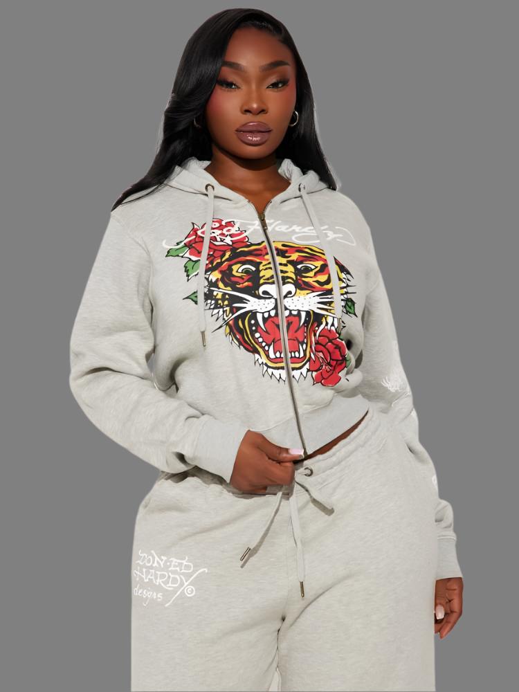 Tiger Roar Floral Printed Hoodies Pant Sets