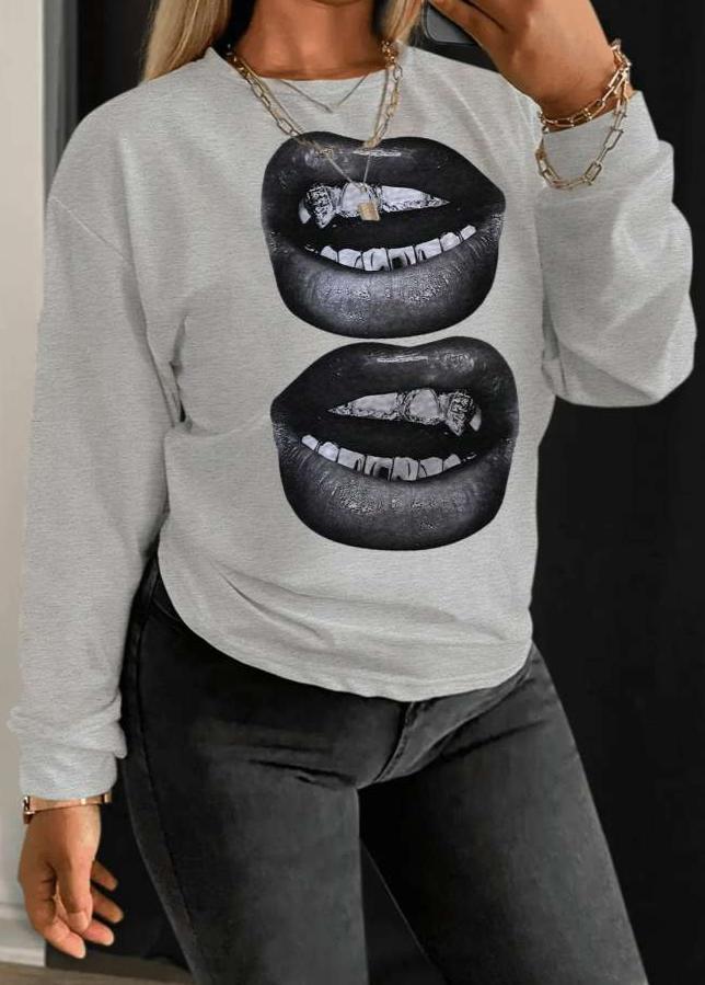 Lips Printed Crewneck Loose Sweatshirts