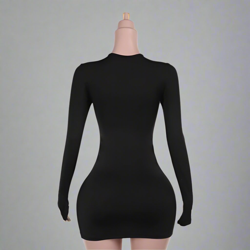 Hollow-out Tie-wrap Long Sleeve Mini Dress