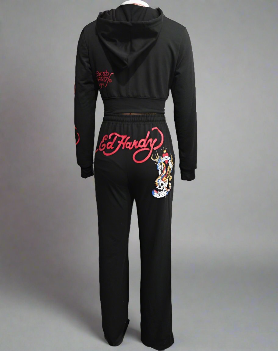 Skull Eagle Printed Hooded Sweatpants Set