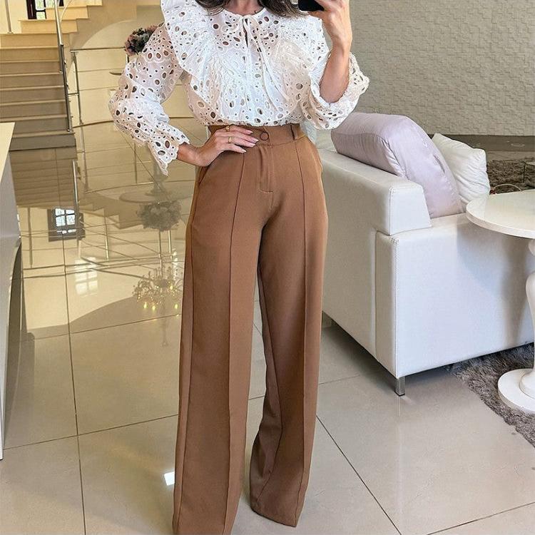 Pure Color High Rise Straight Pants