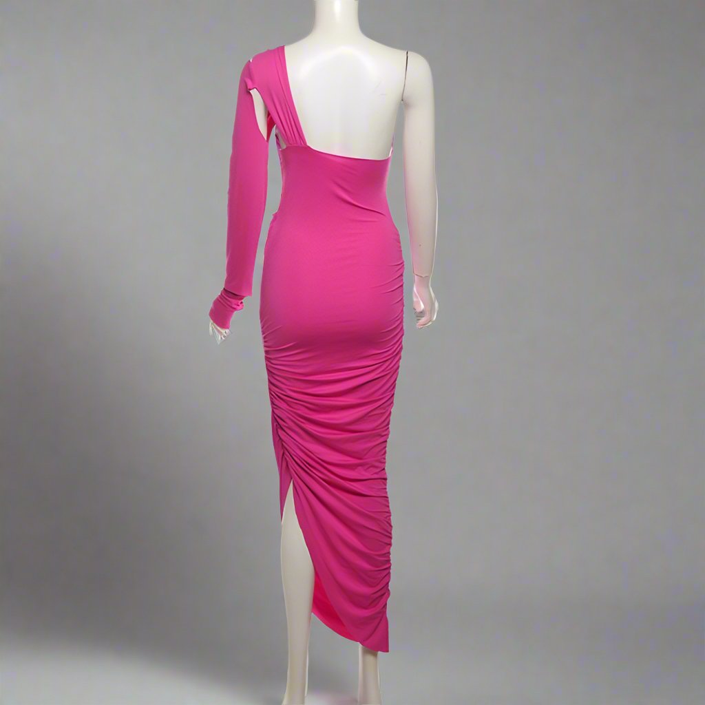 Ruched Hollow-out One Shoulder Maxi Dress
