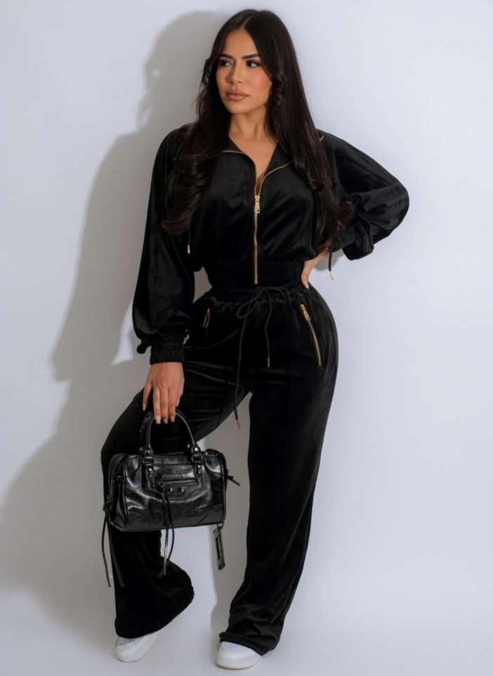 Drawstring Zipper Long Sleeve Pant Sets