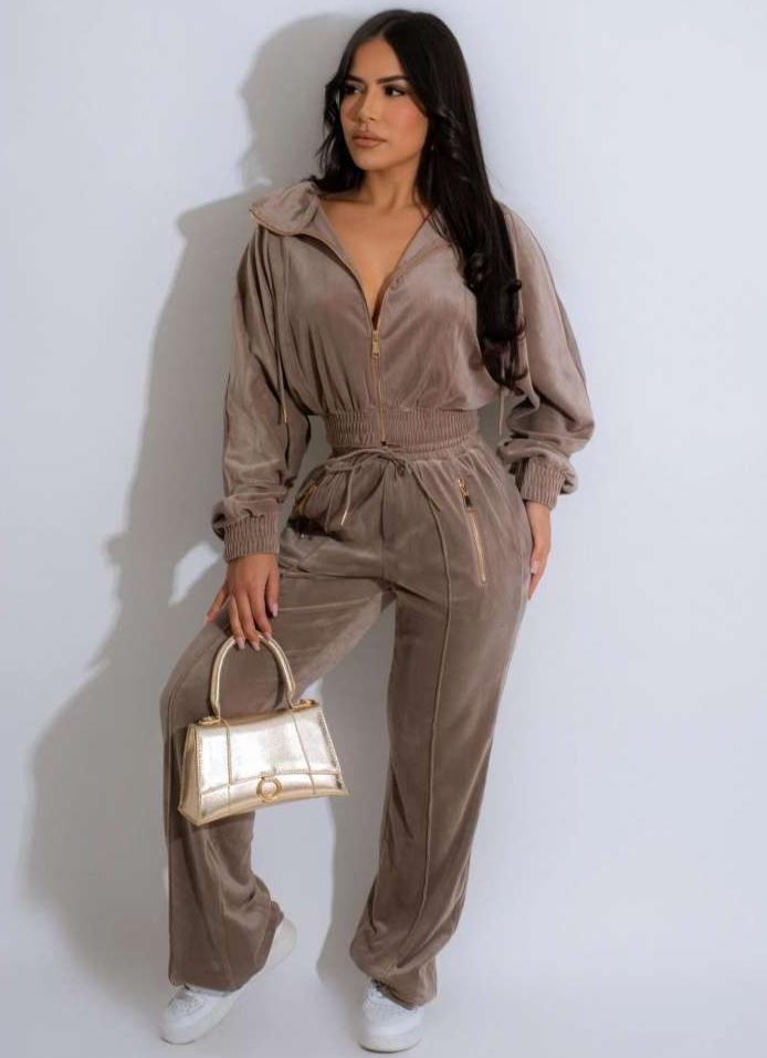 Drawstring Zipper Long Sleeve Pant Sets