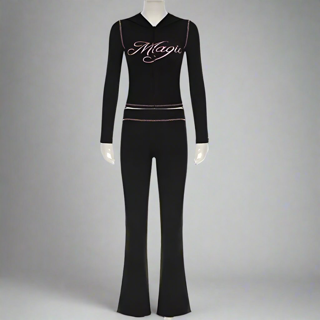 Letter Hooded Zipper Long Sleeve Pant Sets
