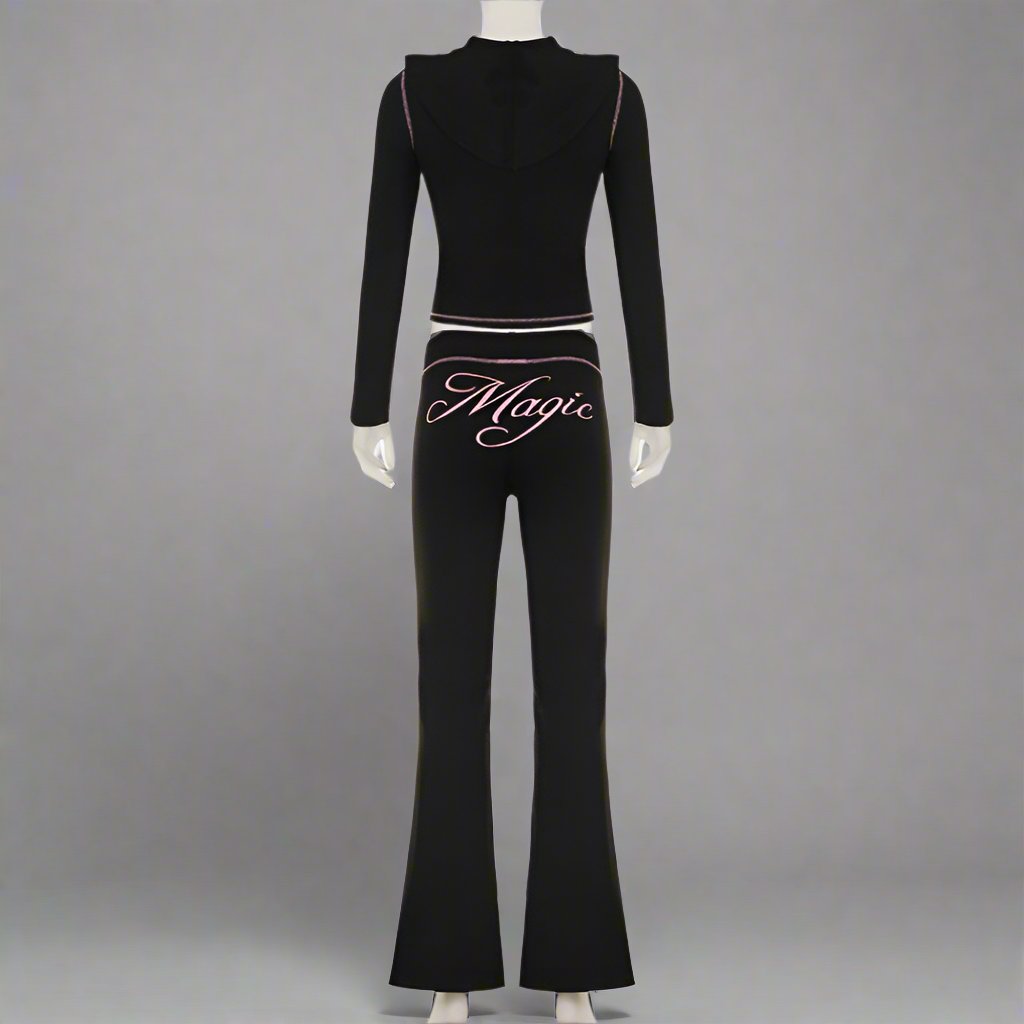 Letter Hooded Zipper Long Sleeve Pant Sets