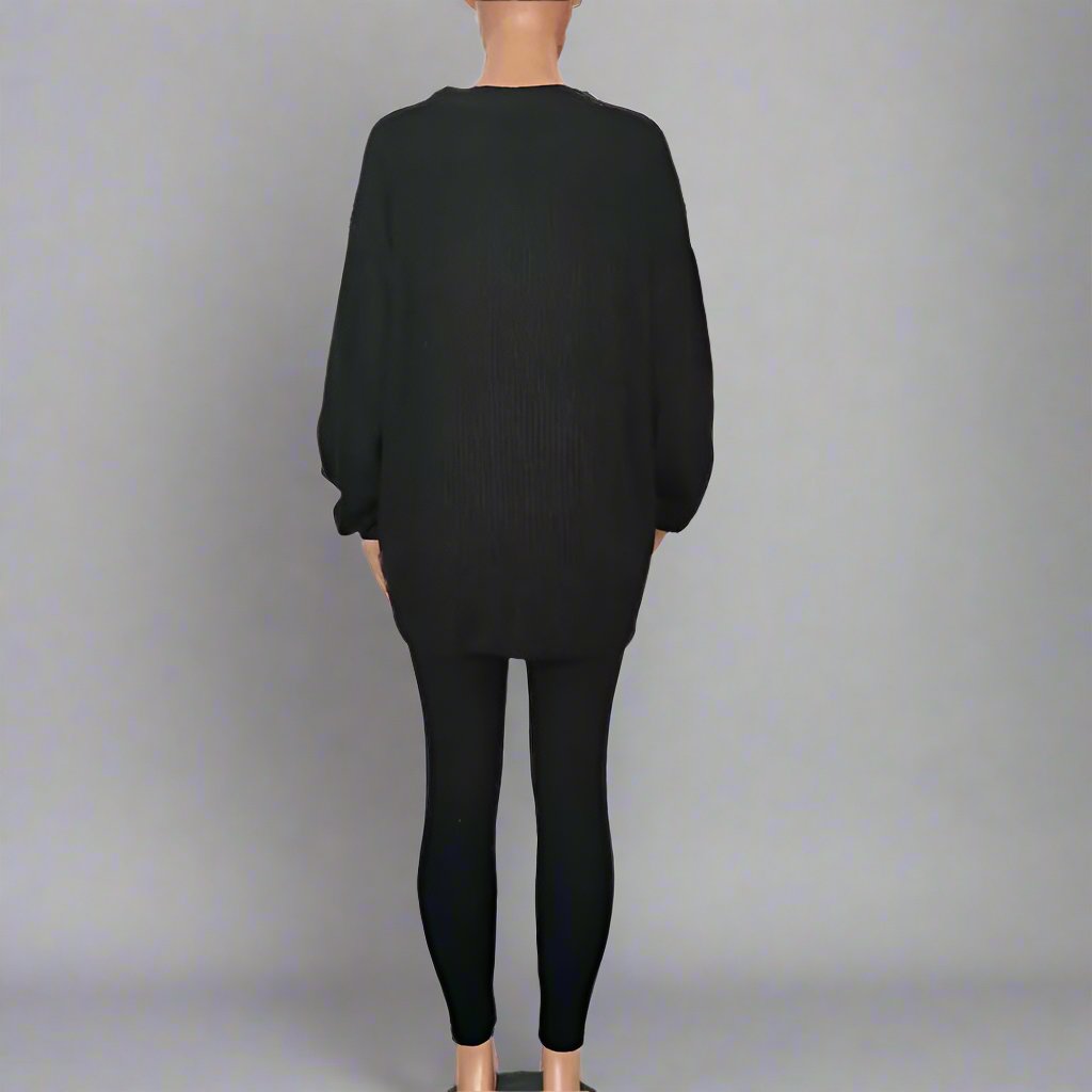 Knitting V Neck Cardigan Fitted Pant Sets