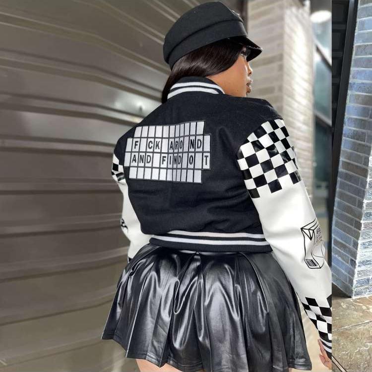 Colorblock Printed Tweed Bomber Jacket
