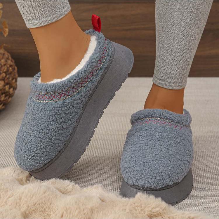 Fluffy Solid Color Round Toe Flat Heel Boot