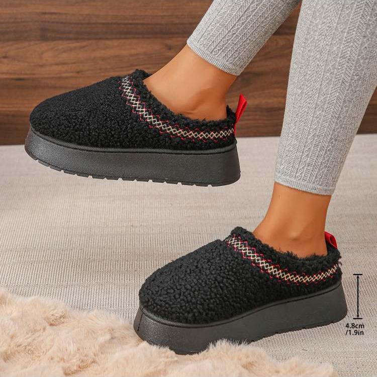 Fluffy Solid Color Round Toe Flat Heel Boot