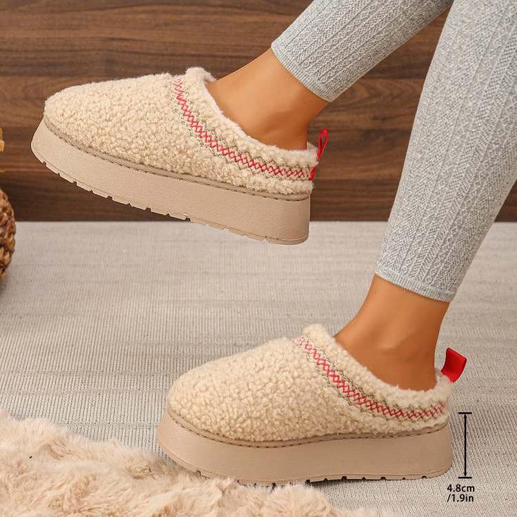 Fluffy Solid Color Round Toe Flat Heel Boot