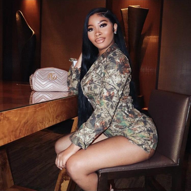 Deep V Neck Lapel Camo Print Rompers