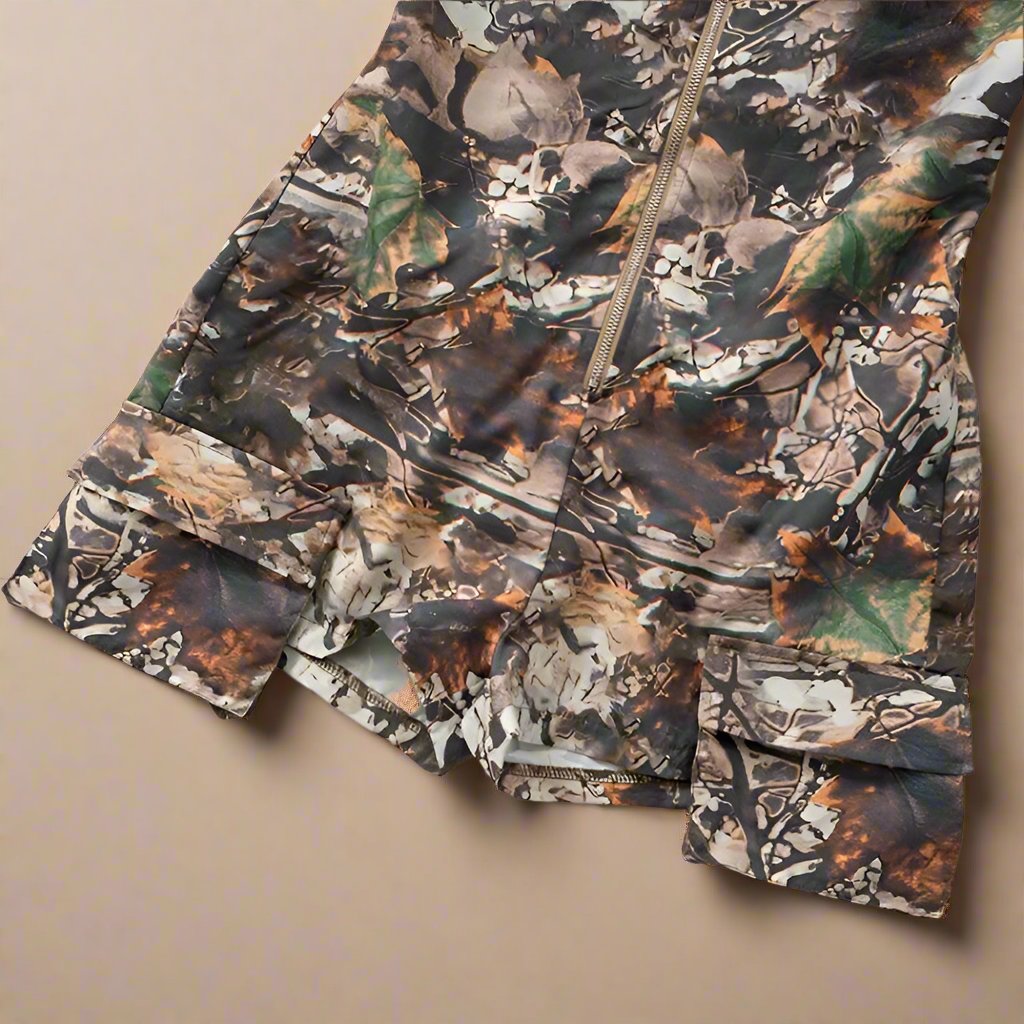 Deep V Neck Lapel Camo Print Rompers
