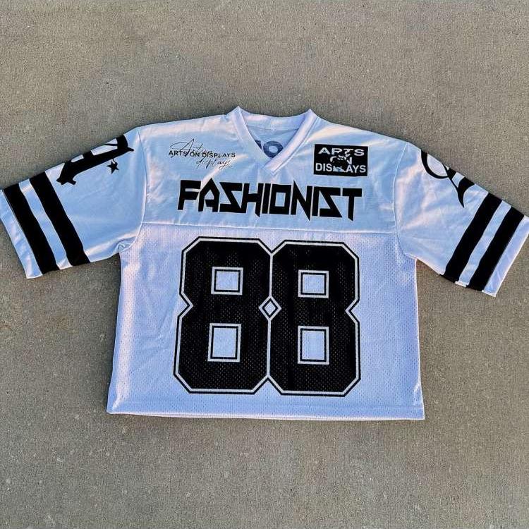 Number Print Loose V Neck Jersey