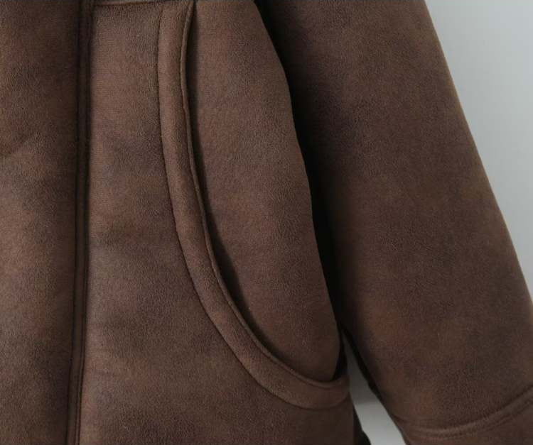 Fluffy Solid Color Long Sleeve Micro Suede Bounding With Lamb Fur Winter Coats