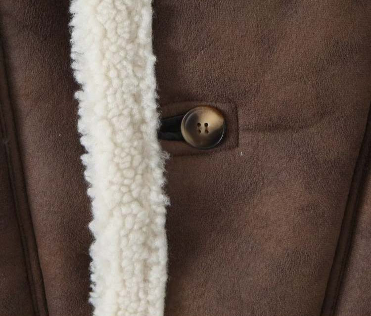 Fluffy Solid Color Long Sleeve Micro Suede Bounding With Lamb Fur Winter Coats