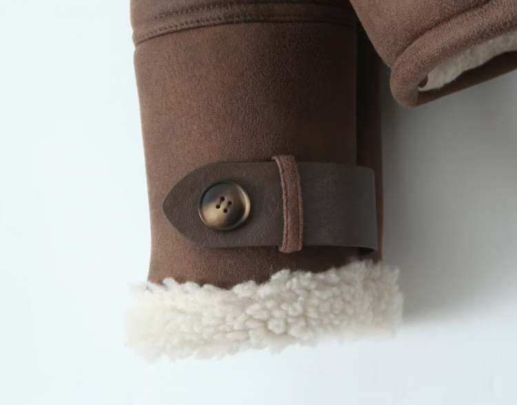 Fluffy Solid Color Long Sleeve Micro Suede Bounding With Lamb Fur Winter Coats