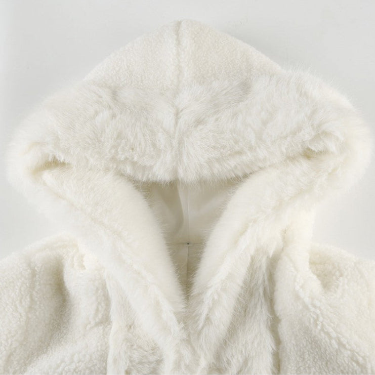 Fur Patchwork Hooded Fluff Loose Coats
