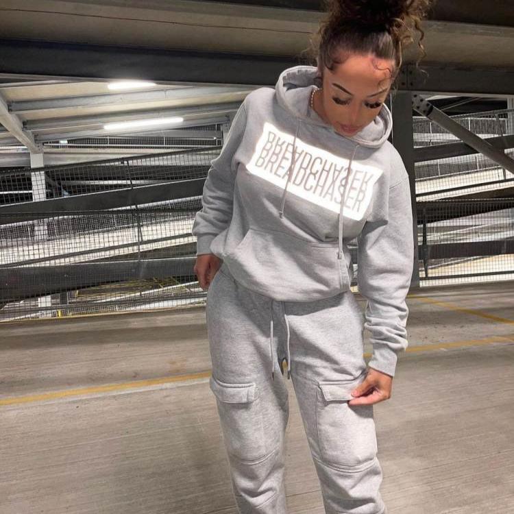 Letter Print Hooded Cargo Pocket Pant Sets
